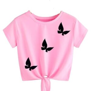 Women's Butterfly Print Tie-Front Crop Top