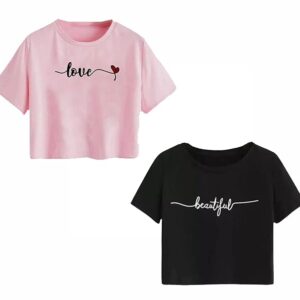 Women's "Love & Beautiful" Quote Crop Top Combo (Pack of 2)