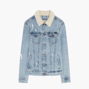 Men's Blue Denim Jacket with Faux Shearling Collar