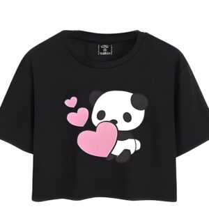 Women's Oversized Panda Heart Graphic Crop Top
