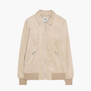Men's Beige Suede Bomber Jacket