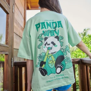 Women's Green Oversized "Panda Way" Graphic T-Shirt